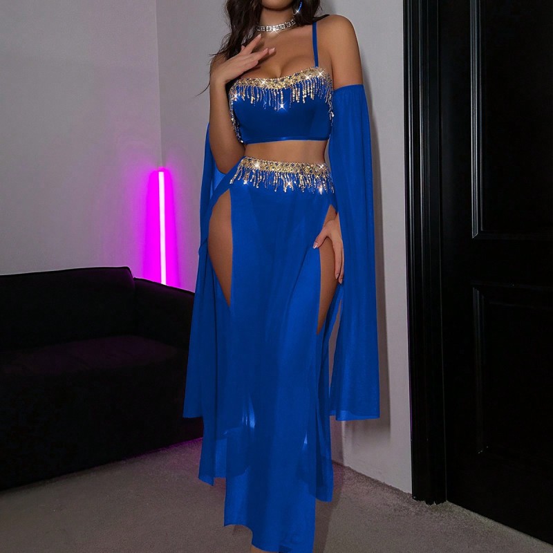 WQG2138--Sexy tassel pole dance suit sequin lace hot suit