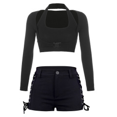 6746--Pole dancer training suit sexy nightclub lead dance suit three-piece suit