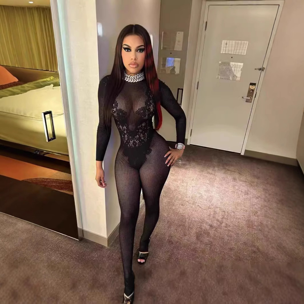 82561--New round neck slim fit sexy long sleeve knitted fashion jumpsuit