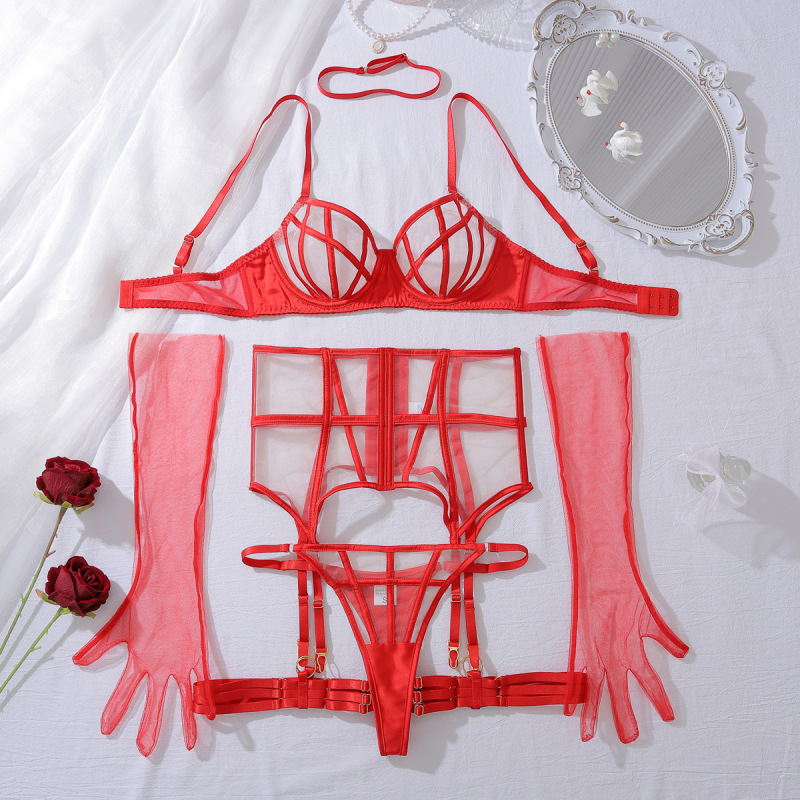 JS4527--Sheer Mesh Shaping Two-Piece Sexy Lingerie Set