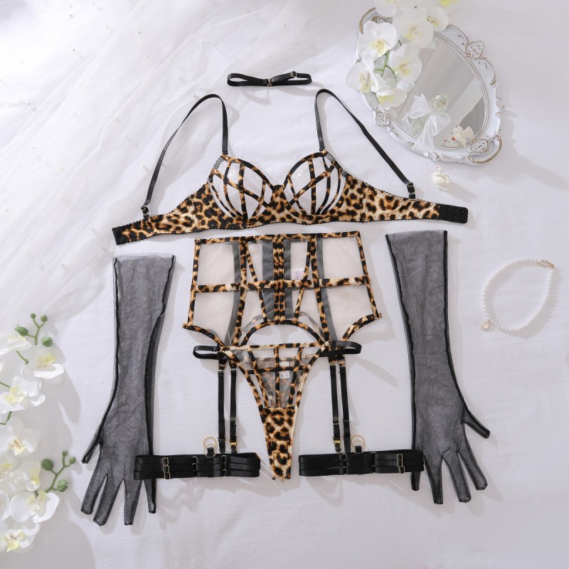 JS4527--Sheer Mesh Shaping Two-Piece Sexy Lingerie Set