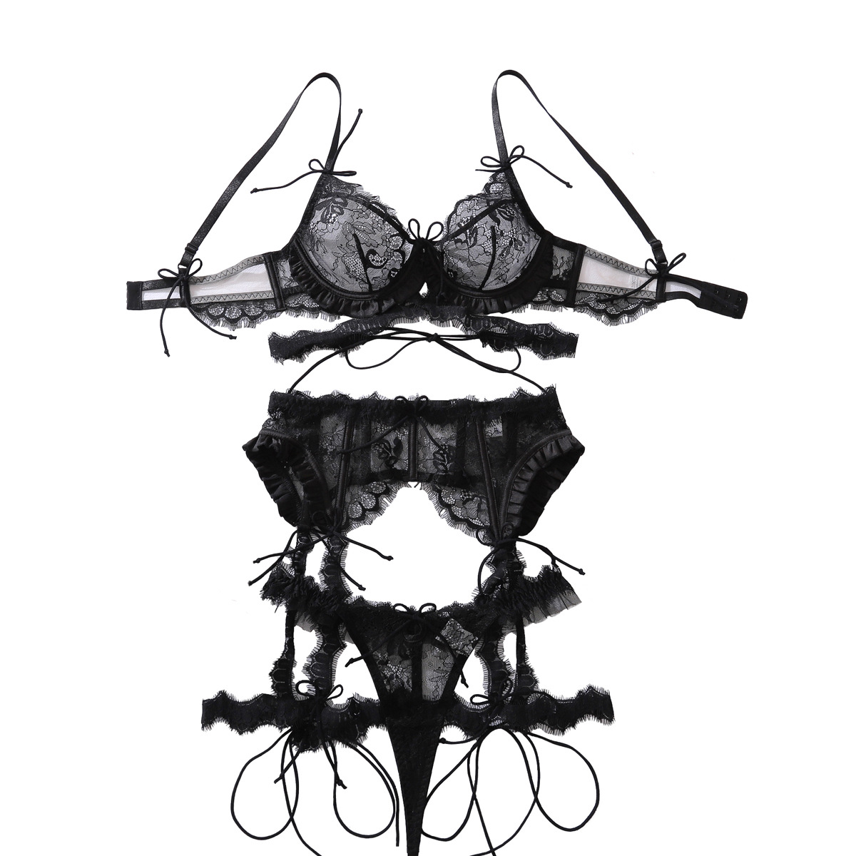 XZ4616A--Fashionable Bow-Tie Eyelash Lace Sexy Lingerie Set