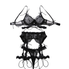 XZ4616A--Fashionable Bow-Tie Eyelash Lace Sexy Lingerie Set