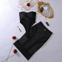 XZ4846A--Mesh bodysuit with fitted skirt, sexy lingerie two-piece set