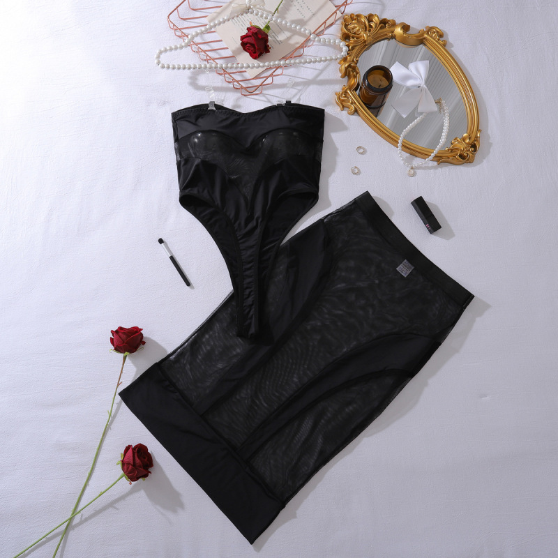 XZ4846A--Mesh bodysuit with fitted skirt, sexy lingerie two-piece set