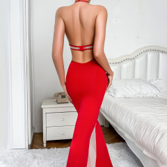 XZ4667A--Halter-neck sleeveless hollowed-out sexy bodycon evening gown
