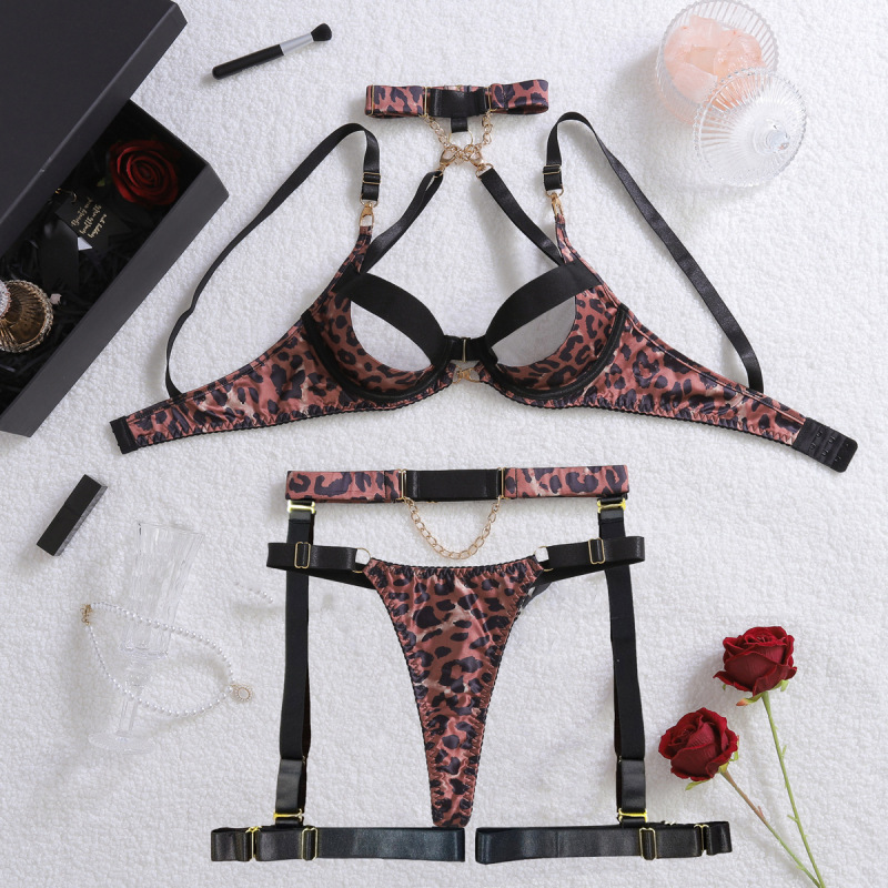 XZ4524A--Leopard Print Hollow-Out Crossover Shaping Sexy Lingerie Set