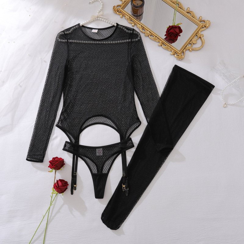 XZ4940A--Thin sexy lingerie two-piece set with stockings