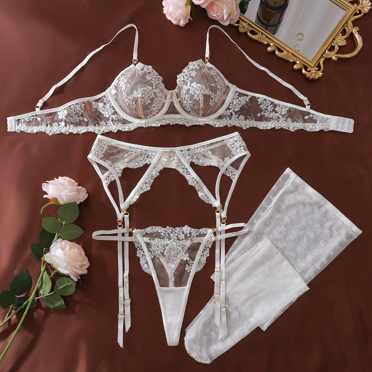 XZ4634A--Embroidered Underwire Push-Up Sexy Lingerie Set