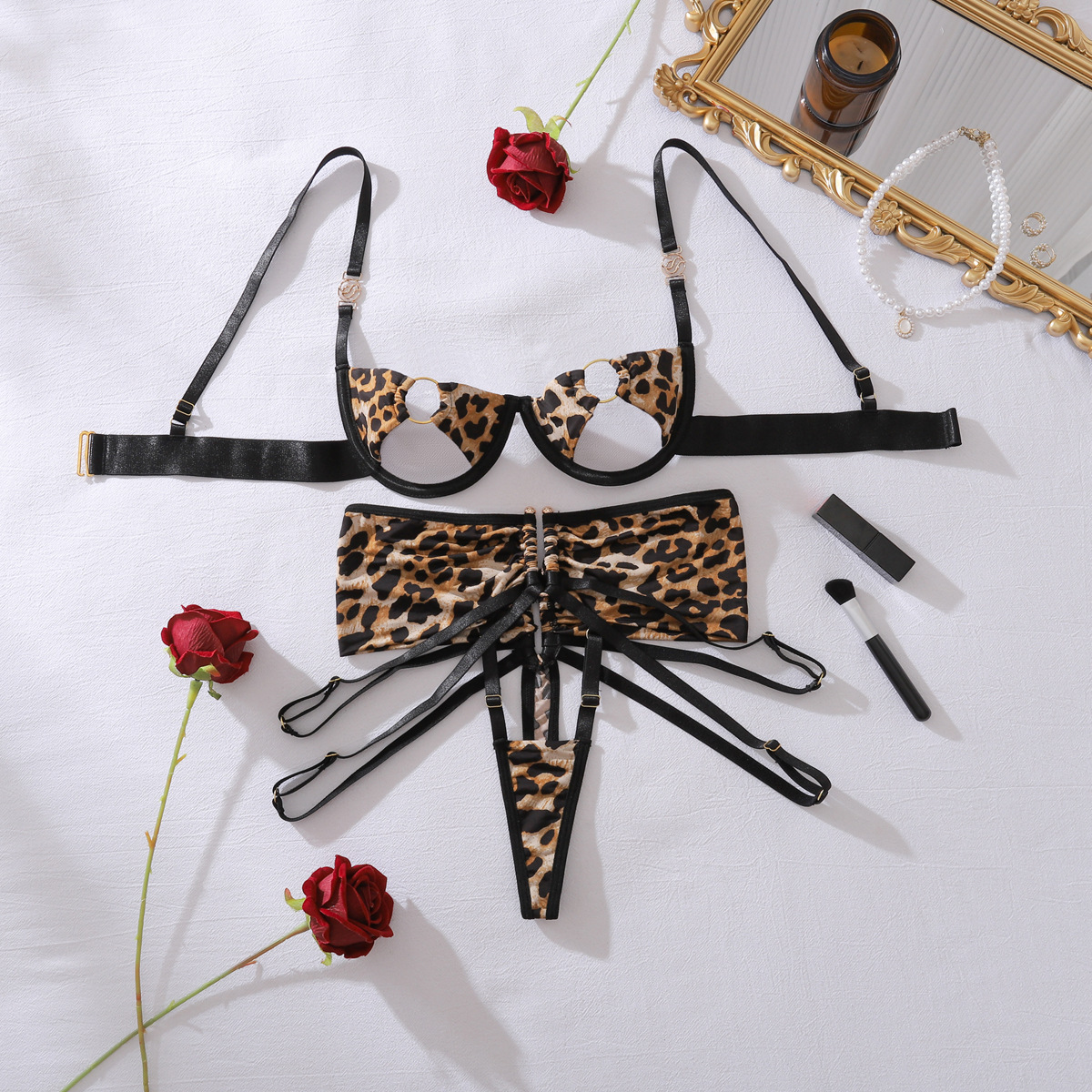 XZ4829A--Leopard Print Shapewear and Sexy Panty Set with Straps