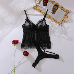 XZ4845A--Lace Mesh Sexy Camisole with Bow Tie Two-Piece Set