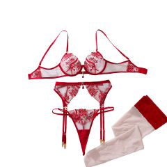 XZ4508A--New Gemstone Accessories Sheer Floral Embroidery Shapewear Sexy Two-Piece Set