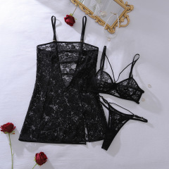 XZ4873A--Lace Hollow-out Backless Nightgown Shaping Sexy Lingerie Set