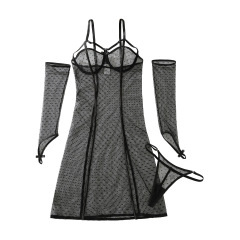 XZ4917A--Polka Dot Mesh Bodysuit, Shapely and Sexy Three-Piece Set