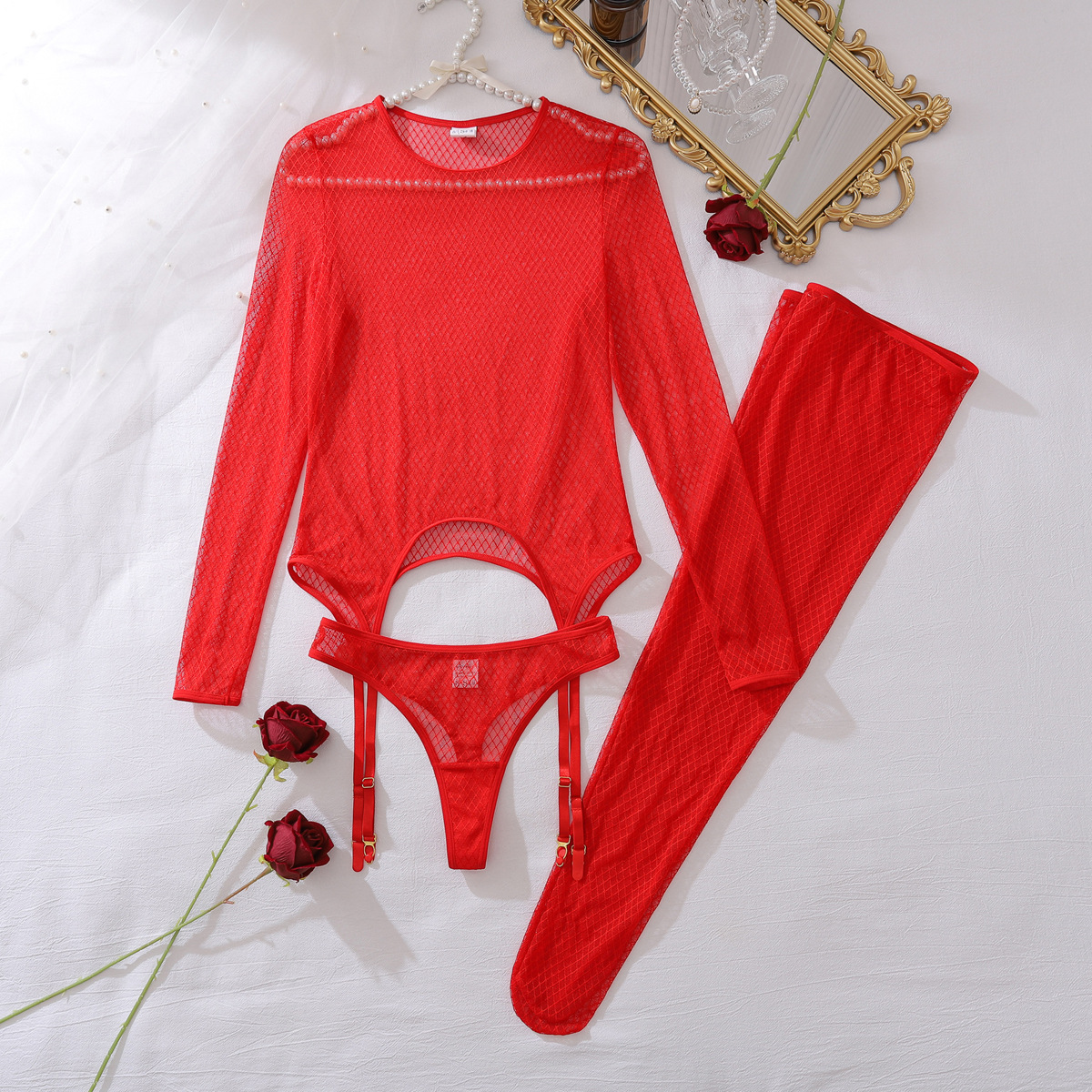 XZ4940A--Thin sexy lingerie two-piece set with stockings