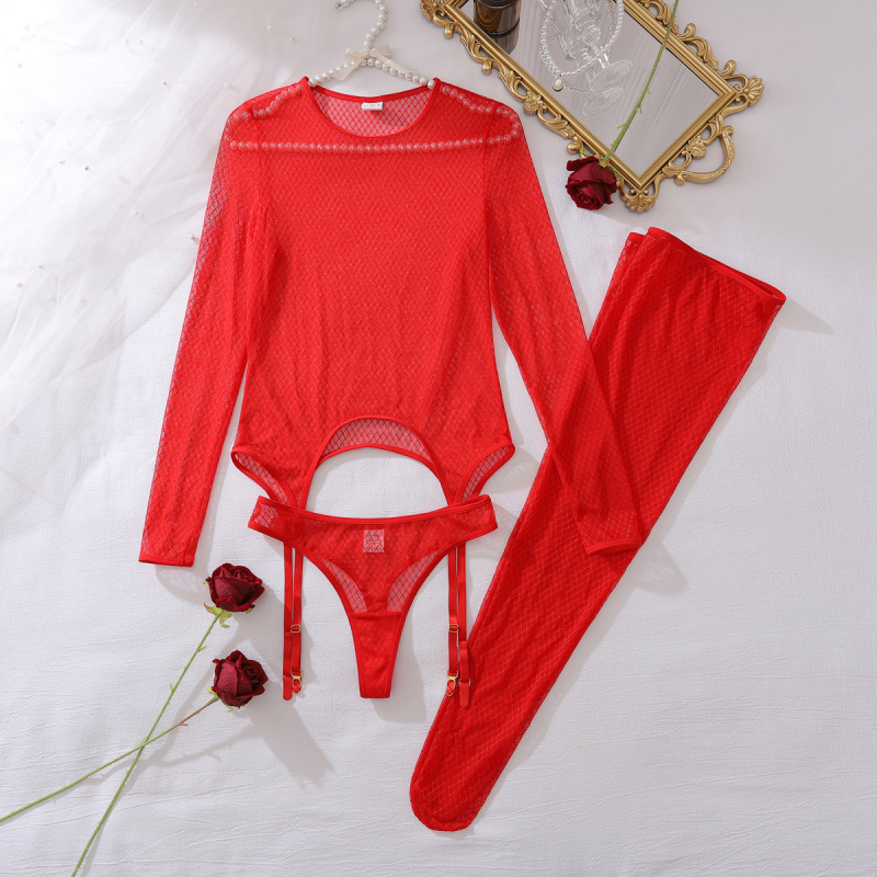XZ4940A--Thin sexy lingerie two-piece set with stockings