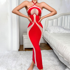 XZ4667A--Halter-neck sleeveless hollowed-out sexy bodycon evening gown