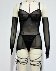 0021--Sexy and alluring mesh backless see-through rope set