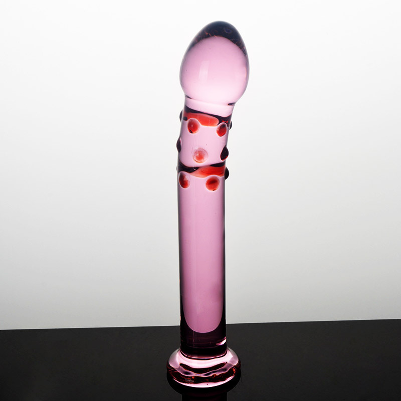 HF32--Pink Crystal Polka Dot Glass Anal Plug