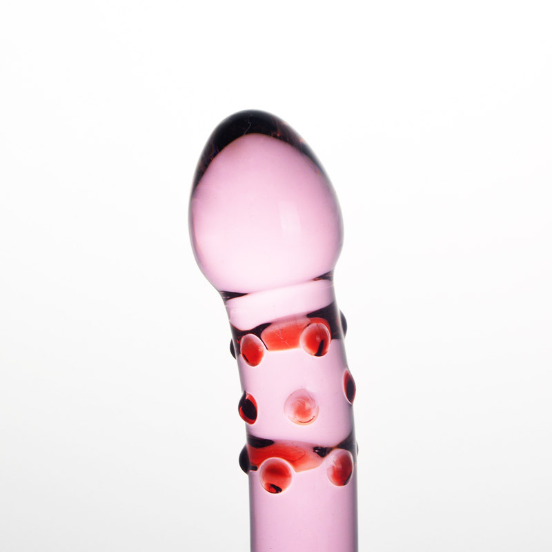 HF32--Pink Crystal Polka Dot Glass Anal Plug