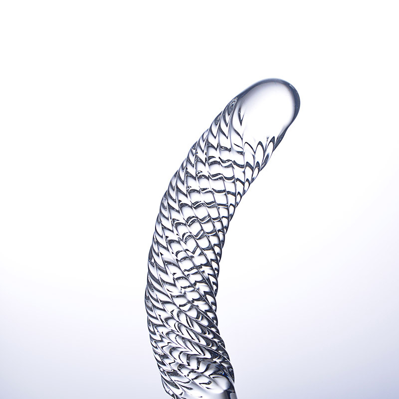 HF10-Spiral Dragon Crystal Glass Penis with Threaded Double Head Massager