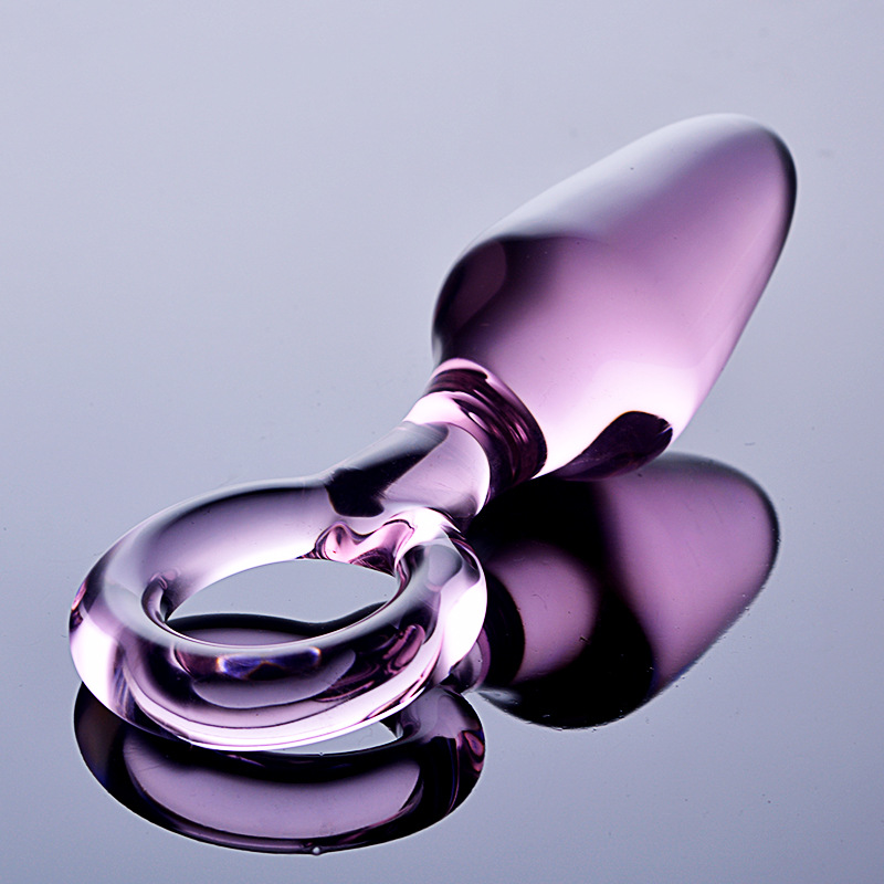 HF5-Crystal glass dildo with ring, heated vibrator