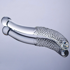 HF10-Spiral Dragon Crystal Glass Penis with Threaded Double Head Massager