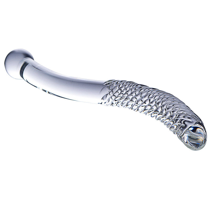 HF10-Spiral Dragon Crystal Glass Penis with Threaded Double Head Massager