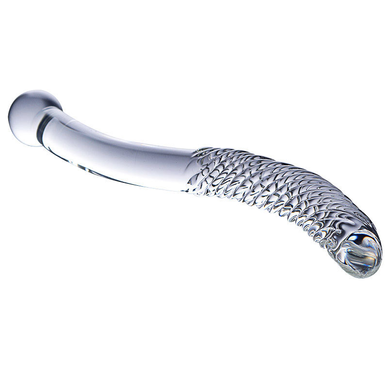 HF10-Spiral Dragon Crystal Glass Penis with Threaded Double Head Massager