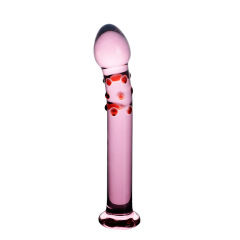 HF32--Pink Crystal Polka Dot Glass Anal Plug