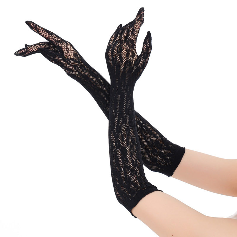 ST009--Sexy and alluring lace mesh long gloves