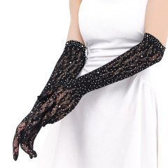 ST010--Sexy Rhinestone-Enhanced Lace Mesh Long Gloves