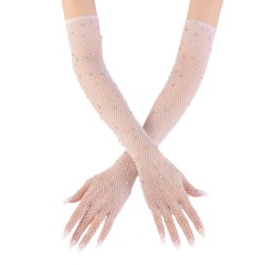 ST004--New Rhinestone Fishnet Long Arm Gloves