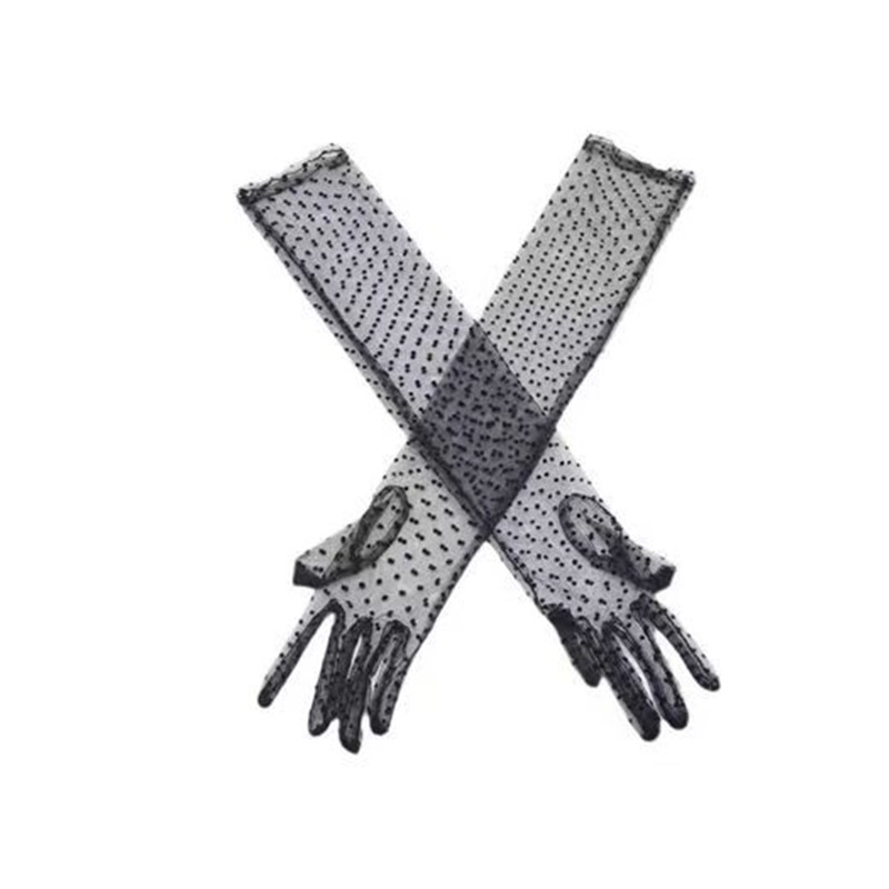 ST011--Sexy black lace mesh sheer gloves