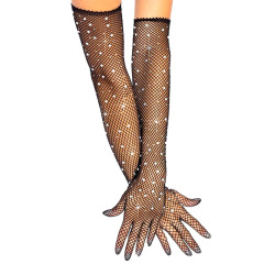 ST004--New Rhinestone Fishnet Long Arm Gloves