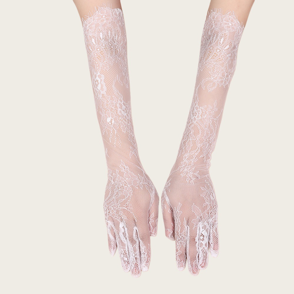 ST008--Long lace mesh gloves in black and off-white