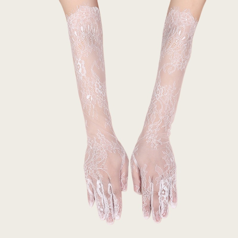 ST008--Long lace mesh gloves in black and off-white
