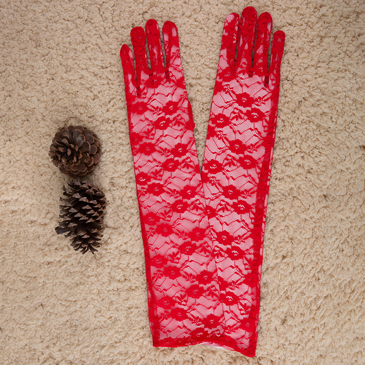 ST001--Long gloves (43cm) with lace trim