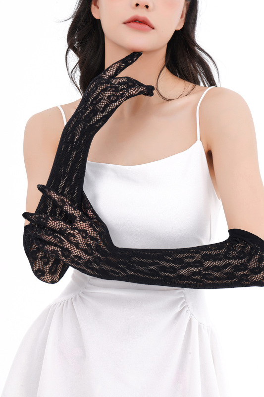 ST009--Sexy and alluring lace mesh long gloves