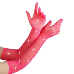 ST004--New Rhinestone Fishnet Long Arm Gloves