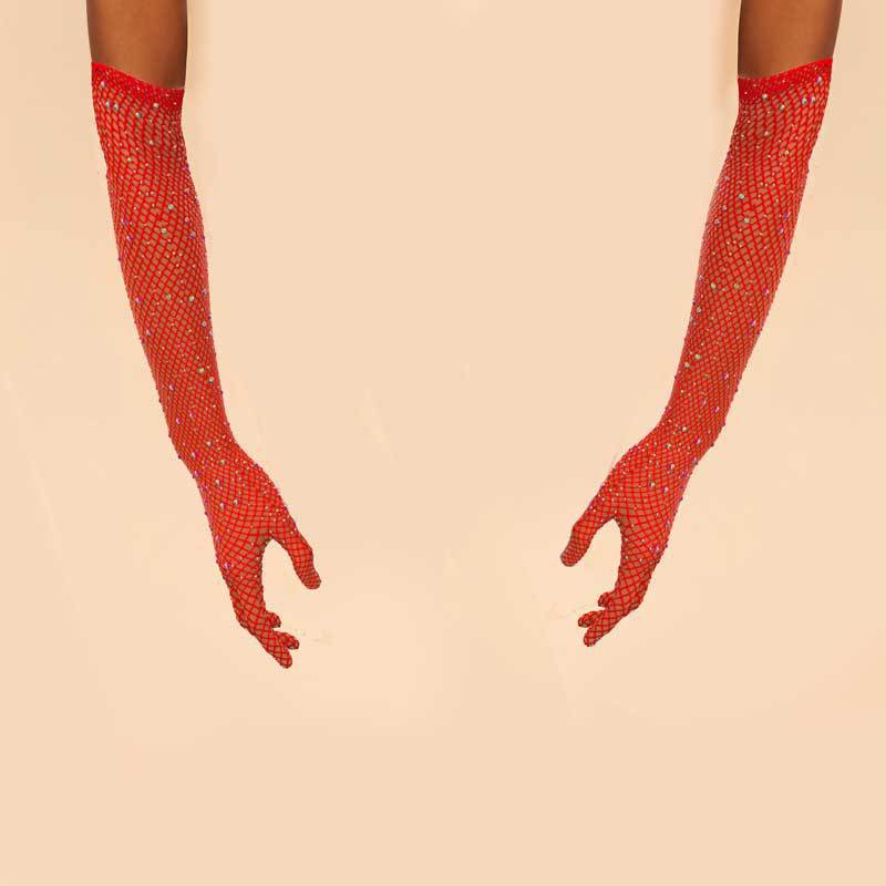 ST004--New Rhinestone Fishnet Long Arm Gloves