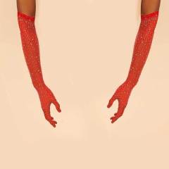 ST004--New Rhinestone Fishnet Long Arm Gloves