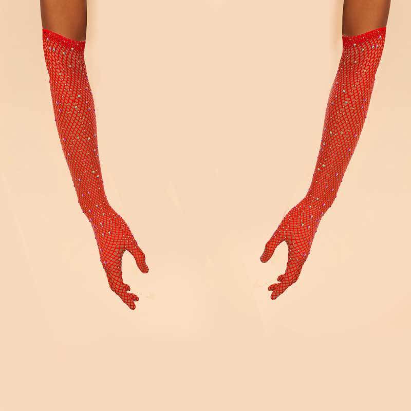 ST004--New Rhinestone Fishnet Long Arm Gloves