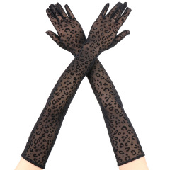 ST007--55cm Extra Long Mesh Leopard Print Gloves