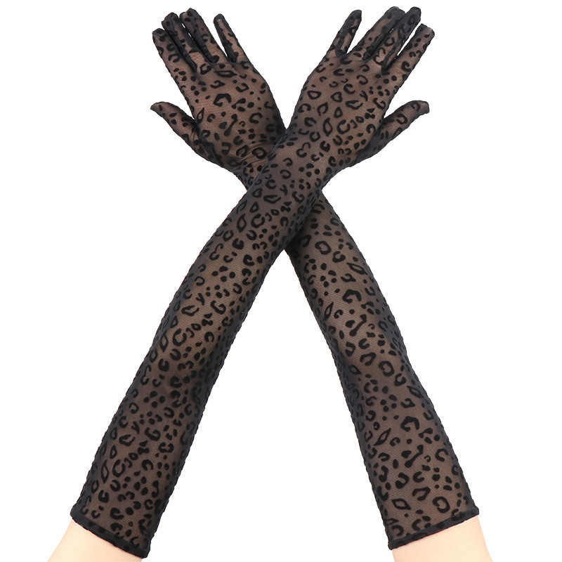 ST007--55cm Extra Long Mesh Leopard Print Gloves