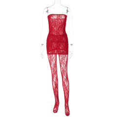 ax5003--New Sexy Lace Strapless Dress and Stocking Set
