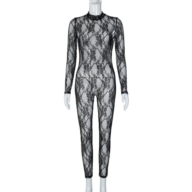 DFQ230620--Sexy Lace Sheer Long-Sleeved Bodysuit