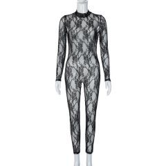 DFQ230620--Sexy Lace Sheer Long-Sleeved Bodysuit