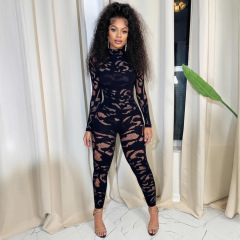 Y00535QL-Sexy cutout lace tight-fitting hip-lifting jumpsuit
