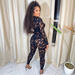 Y00535QL-Sexy cutout lace tight-fitting hip-lifting jumpsuit